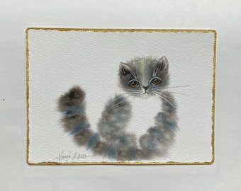 ORIGINAL Watercolour Painting Art Cat