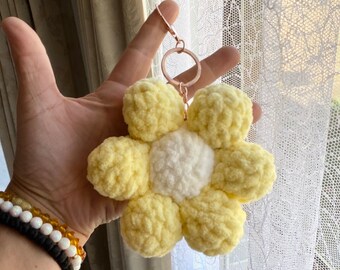 Large Crochet Daisy Flower Keychain Charm Yellow