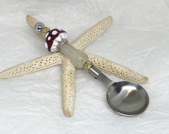 Glass Bead Mushroom Toadstool Sugar Spoon