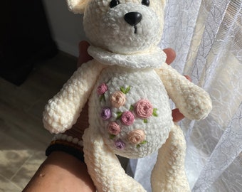 Amigurumi Crochet Teddy Bear Cream Pink Roses