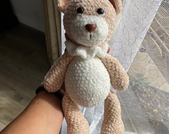 Amigurumi Crochet Teddy Bear Cream Pink Roses