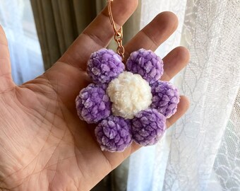 Small Crochet Daisy Flower Keychain Blue Petals