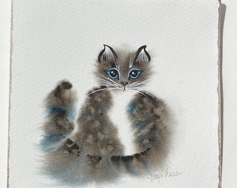 ORIGINAL Watercolour Painting Art Cat