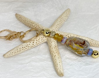Lampwork Aquarium Glass Bead with Jellyfish Handbag Key Charm