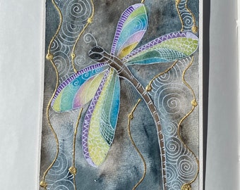 ORIGINAL Watercolour Painting Art Dragonfly