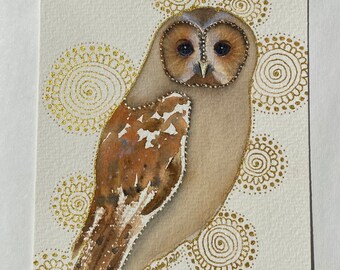ORIGINAL Watercolour Painting Art Owl