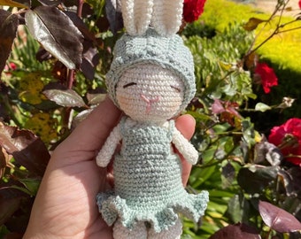 Amigurumi Sleeping Bunny Green Dress and Beanie