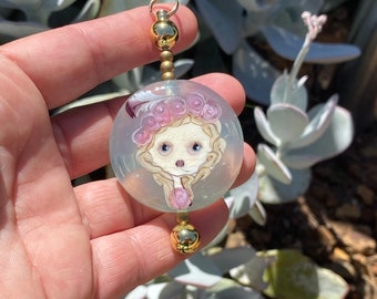 Large Doll Angel Lampwork Glass Bead on Raw Brass Pendant