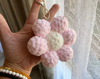 Large Crochet Daisy Flower Keychain Charm Pink