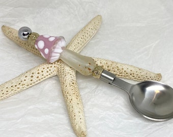 Glass Bead Mushroom Toadstool Sugar Spoon