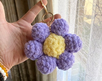 Large Crochet Daisy Flower Keychain Charm Purple