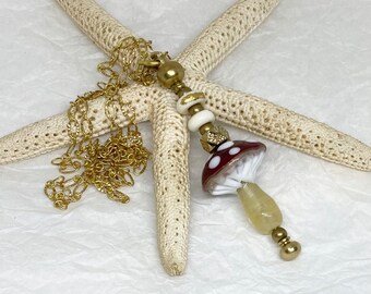 Lampwork Mushroom Toadstool Glass Pendant Necklace