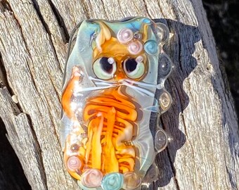 Handmade Lampwork Dizzy Cat Feline Glass Bead