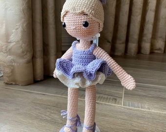 Amigurumi Crochet Doll Ballerina Lilac White