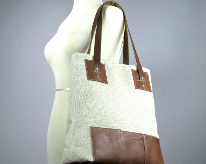 Burlap Bag Tote Bag Leather Tote Bags Fashion Tote Bag - Etsy