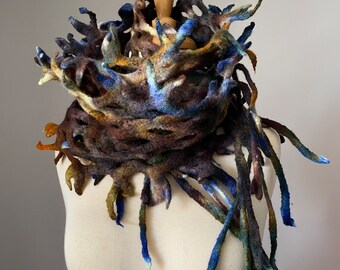 Astral Travel Felted Wool Scarf, Avant-Garde scarf, Intence Dream, Every scarf I make is One of a Kind