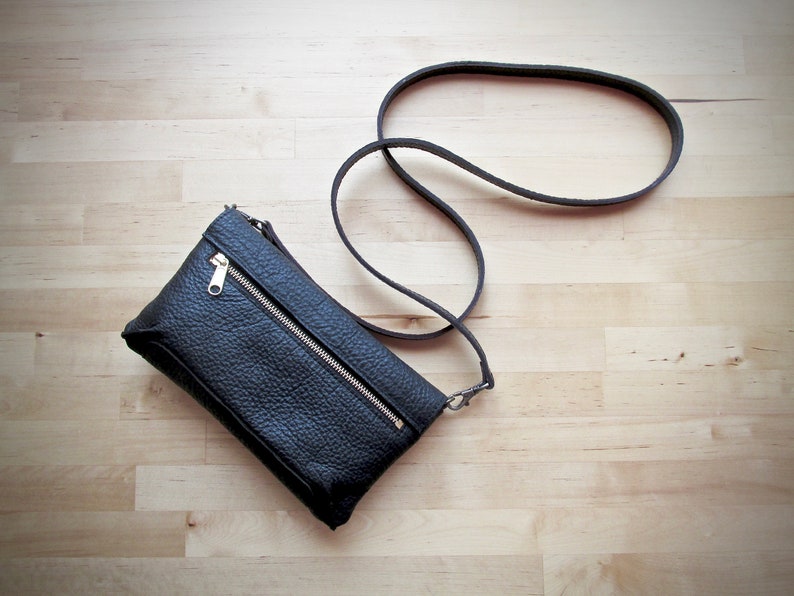 Black leather Bag Small crossbody bag for phone Mini | Etsy