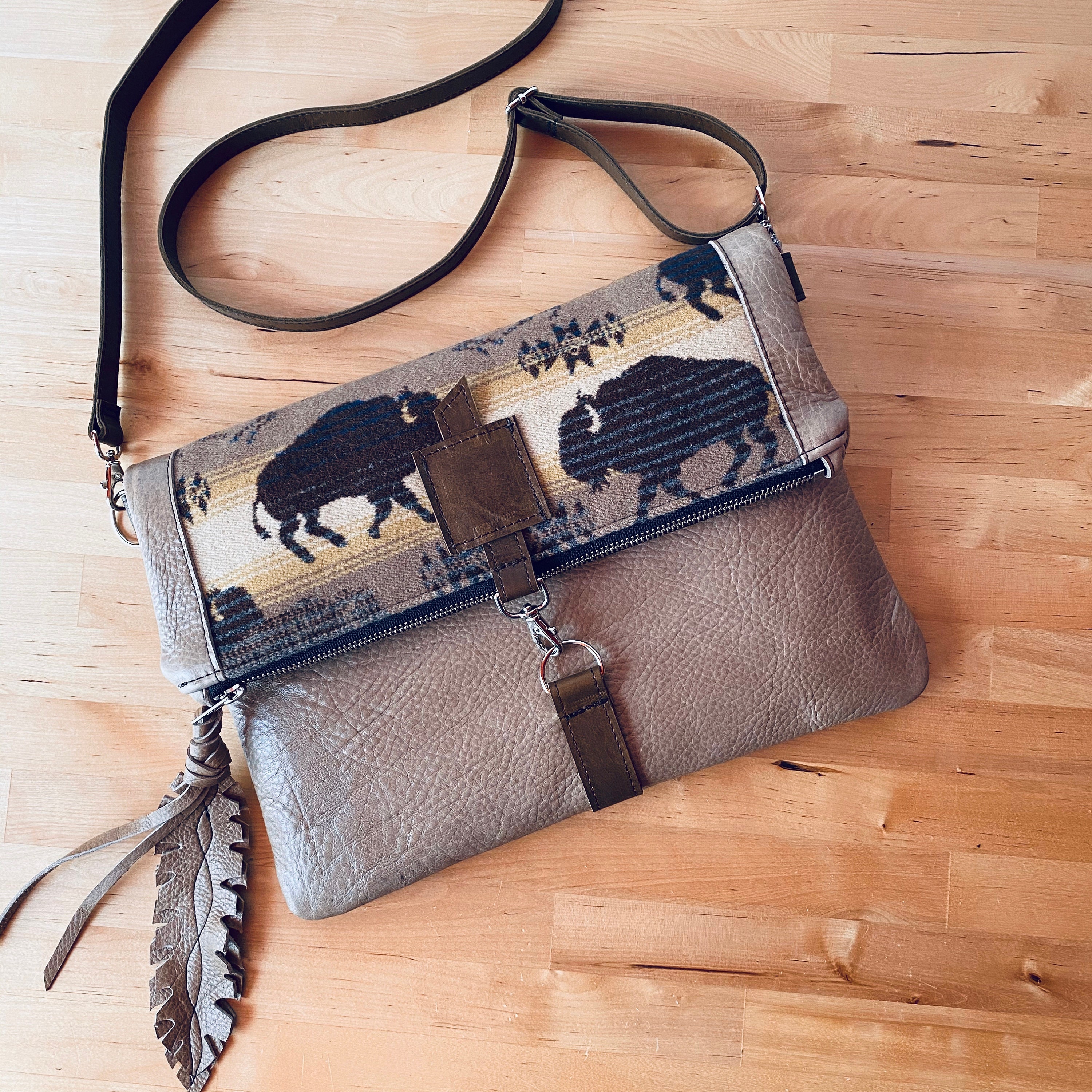 Up-Cycled Designer Flap Over Wallet Silver Cowhide