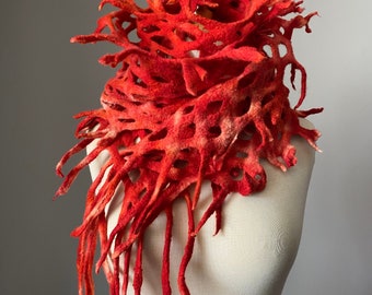 Coral Branch Felted wool scarf , Roots and branches scarf by VitalTemptation, Handdyed, Handpainted felt scarf, handmade wool scarf