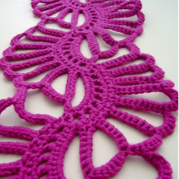 Crochet Art scarf Fuchsia lace  floral