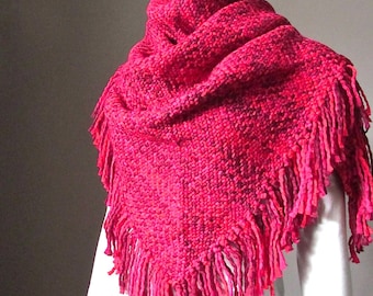 Knit Triangle  Blanket Scarf in Red Winter Chunky Maxi Shawl Wrap with Fringe Women scarves scarfs Gift for Woman