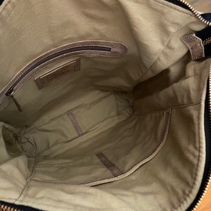 Large Leather tote, Computer bag, Luxury wool and leather travel bag, School bag w. zipper, adjustable guitar shoulder strap image 9