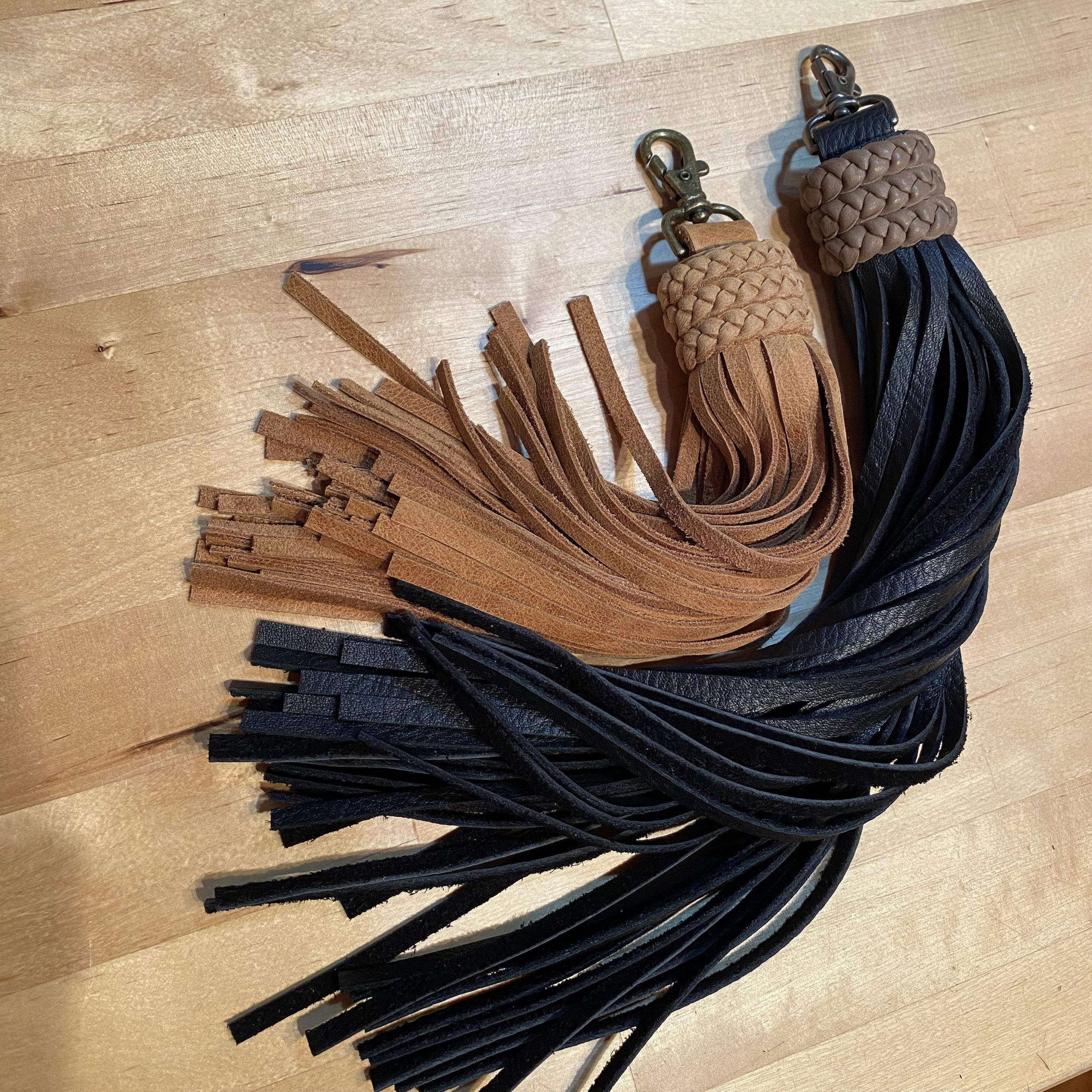 Twin / double leather tassels for designer handbags in beige