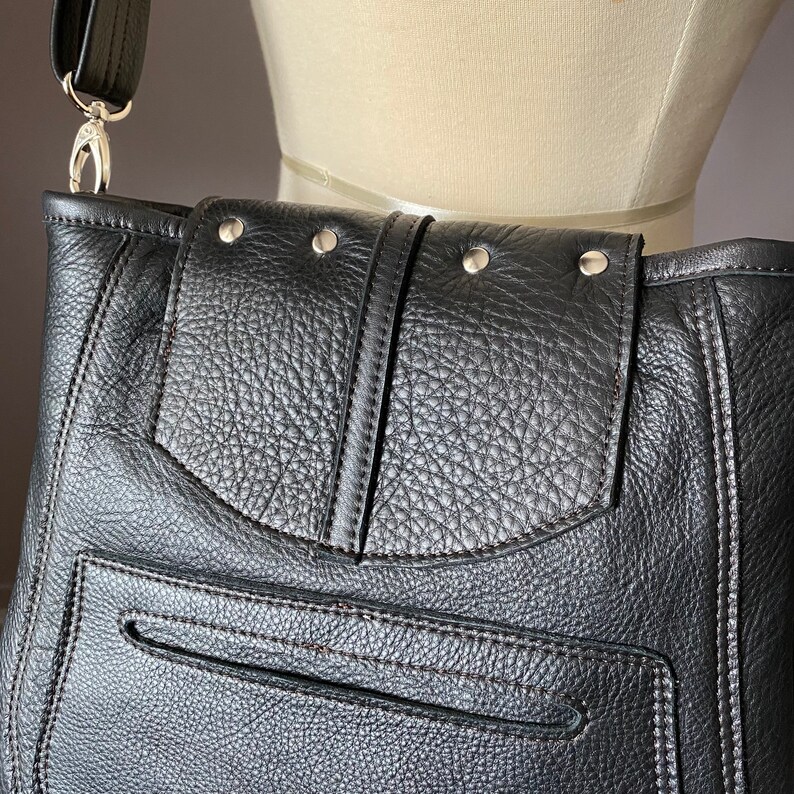 Medium Size Black Leather Fringed Bag With Crossbody Strap Etsy