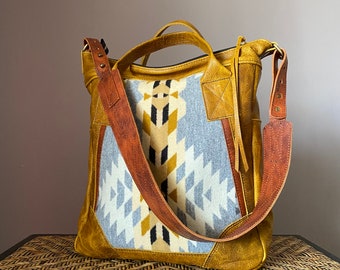 MADE TO ORDER - Two-tone zipper tote with crossbody strap, large exterior phone pocket, top handle laptop bag