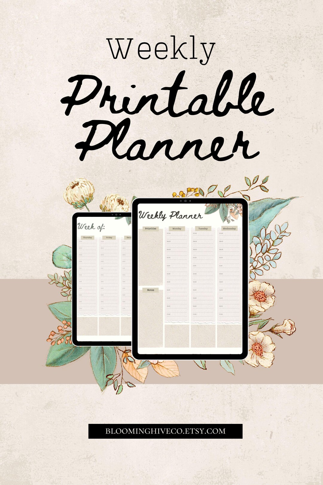 Floral Weekly Planner, Printable & Digital Page Organizer, Task and ...