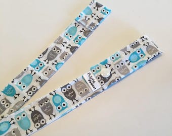 Fabric Toy Strap, Sophie Strap, Toy Tether, Sippy Cup Strap, Toy Leash, Mini Owl Blue