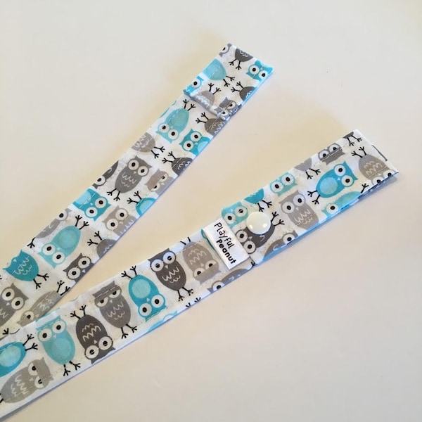 Fabric Toy Strap, Sophie Strap, Toy Tether, Sippy Cup Strap, Toy Leash, Mini Owl Blue