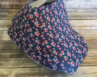 Car Seat Cover, Nursing Cover, Shopping Cart Cover, High Chair Cover, All In One Cover, Stretch Cover, Art Gallery Abloom Floral Navy
