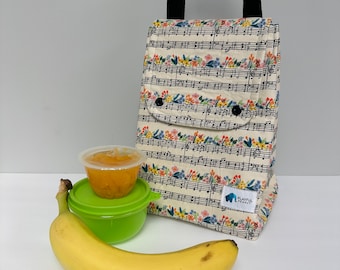 Reusable Lunch Bag, Choose Between Hook and Loop or Snap Closure, Food-Safe Nylon Liner, Machine Washable Lunch Sack with Top Handle