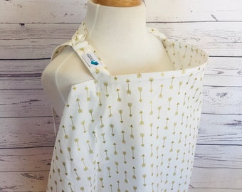 Nursing Cover, Breastfeeding Cover, Nursing Cover Up, Nursing Blanket, Nursing, Gold Arrows on a Creamy White