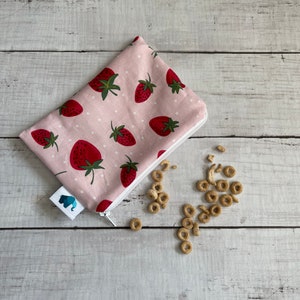 Sac à collation réutilisable, Sac réutilisable à fermeture éclair, Sac à sandwich réutilisable, Pochette à glissière, Réutilisable, Sac à collation aux fraises, Sac à lunch, Sac réutilisable