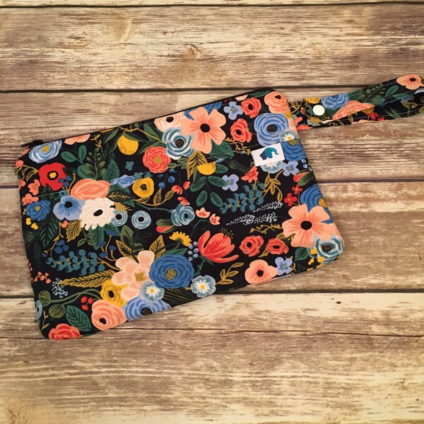 Diaper Bag, Clutch, Travel Bag, Cosmetic Bay, Toiletry Bay, Cloth Diaper Bag, Diaper Pouch, Mask Bag, Wipeable, Rifle Paper Garden Navy