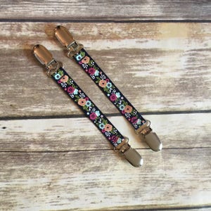 Mitten Clips, Mitt Clips, Mitten Holders, Mitten Leash, Winter Mitten Clips, Mitten Savers, Glove Clips, Floral on Navy