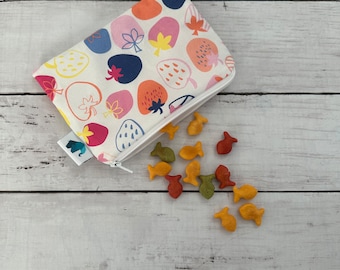 Reusable Zipper Snack Bag, Machine Washable with a Water Repellent Nylon Liner, Available in FOUR sizes, Convenient Food-Safe Storage