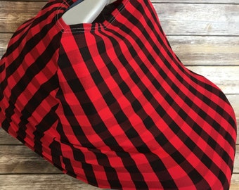 Car Seat Cover, Nursing Cover, Shopping Cart Cover, High Chair Cover, All In One Cover, Stretch Cover, Red Buffalo Plaid