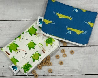 Reusable Zipper Snack Bag, Machine Washable with a Water Repellent Nylon Liner, Available in FOUR sizes, Convenient Food-Safe Storage