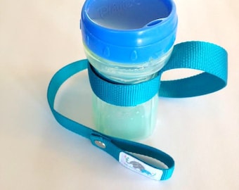 Nylon Cup Strap, Sippy Cup Strap, Toy Strap, Cup Strap secures with hook and loop fastener, You Pick Nylon Colour