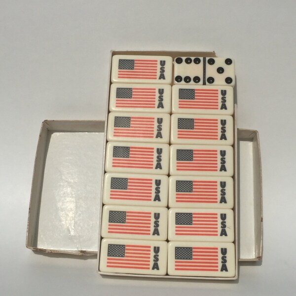 Vintage Dominoes Standard USA American Flag Graphic Marblelike Dominoes