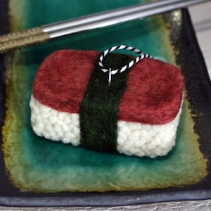 Spam musubi felted ornament