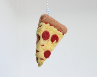 Pepperoni pizza slice felted ornament