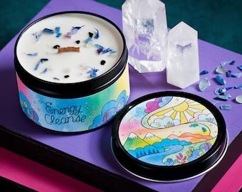 ENERGY CLEANSE | Magic Aromatherapy Candle - Crystal & Herb Infused Meditation Candle