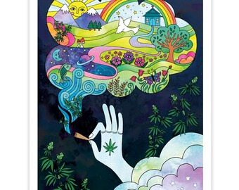 HAPPY HIGH - Cannabis Inspired, Giclee, Psychedelic Art Print