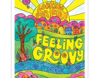 Looking For Fun, Feeling Groovy Watercolor Art Print