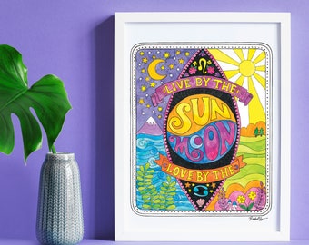 Live By The Sun, Love By the Moon - Watercolor Art Print