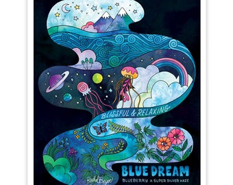BLUE DREAM - Cannabis Inspired, Giclee, Psychedelic Art Print